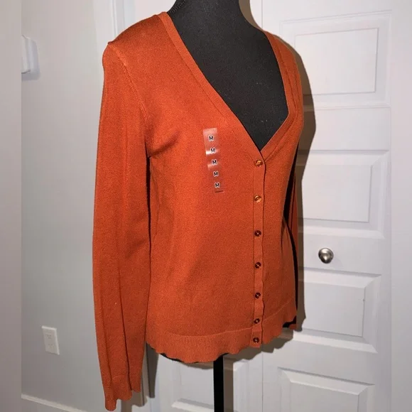 Rust V-Neck Button Cardigan - Picture 2 of 3
